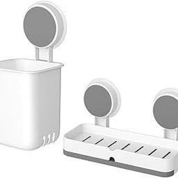 RAYLOFT Wall Mounted 1 Toothbrush & 1 Soap Holder, Self Adhesive ABS Storage Box with Drain Tray – No Drill Bathroom Organizer for Toothpaste, Face Wash, Soap, Comb & Sink Essentials-image-27