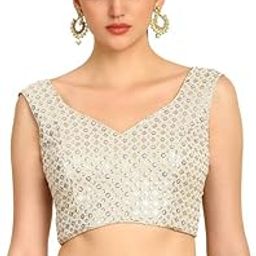 Womens Sequinned Sweetheart Neck Georgette Padded Blouse-image-40