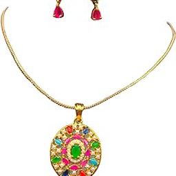 Women's Brass Multi-Color Stone & Pearl Kundan Necklace Set Lightweight Jewellery For Occasion & Casual-18