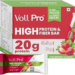 Voll Pro Plant Protein Bar with Daily Greens - High Protein 20g, Fiber 5.5g, 0g Sugar - Strawberry Flavour- Non-GMO- Gluten & Trans Fat Free-Crunchy, Delicious Nutrient-Rich Protein Bars,(50g X 6 Bar) -Pack Of 6 Bar (Pack Of 6, Strawberry)-image-93