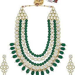 Green Gold Plated Kundan Long Necklace Earring Indian Traditional Jewellery Set for Women-image-35