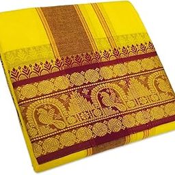 Pure Cotton Colour Dhoti, 6 Inch Border Cotton 4 Meter Dhoti and 2.25 Meter Towel Set-image-14