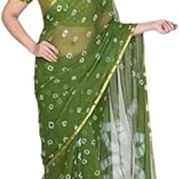 Women's Chiffon Bandhani Geometric Printed Saree With Unstitched Brocade Blouse Piece-picture-4