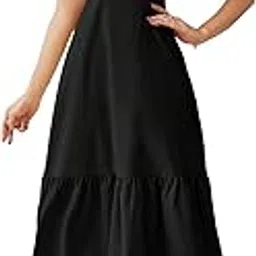 shasmi Girl's & Women's Solid Color Square Neck, Ruffle-Trimmed Hem Sleeveless, Ruffle Armhole and Casual Dress with Cinched Waist Vacation Outfits Woman (Dress 162)-picture-26