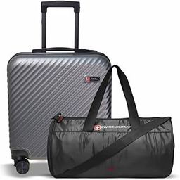 Dusky ABS 33L Grey Hard Sided Laptop Overnighter Roller Case & Spacious 27L Black Duffle Gym Bag Combo-picture-19