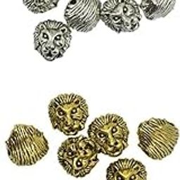 Club Bollywood®10Pcs Antique Silver Gold Animal The Lion Face Head Bead Lion Pendant Charms| Beads| Beads|Crafts|• Crafts| 10 Pieces Lion Head Charms-picture-44