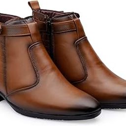 Men's 3.5 Inch Hidden Height Increasing Faux Leather Material with Casual Formal Slipon Boot.-image-74