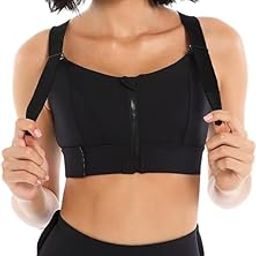 Women's Padded Front Zip Plus Size Full Coverage High Support Velcro Adjustable Sports Bra for Workout Gym Plus Size Pack of 1-picture-31