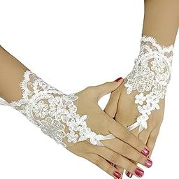 Bridal White Gloves For Women Sequence Lace Work White Wedding Gloves for Girls Net Lace Gloves Slip-on design with a snug yet flexible fit-1pair-image-6
