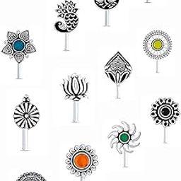 Oxidized nose ring pin for women | Stud Combo Set For Stylish Women | Clip-on nose Ring, Pin-picture-6