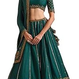 Dark Green Vichitra Silk Sequence Embroidery Work Semi- Sttiched Lehenga Choli Set For Women's-JH254GRN-picture-54