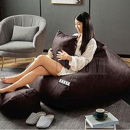 LEXAVI Brand® - Next Level Lifestyle Suits Your Home Decore |Suede Faux Leather Beanbag Combo with Footrest & Pillow (Cover Only) |Capacity: Upto 6Ft Height,120 KG Weight | Color (5XL Brown)-picture-18