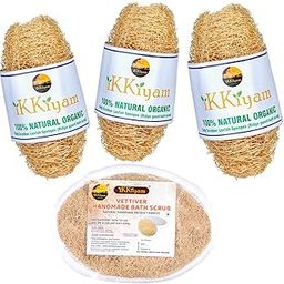 Ikkiyam Combo of Loofah Sponges with Vetiver Handmade Bath Scrub with Handle| Natural Safe & Nontoxic Body Scrubber| Organic Bath Sponge For Spa Shower|Ridge Gourd Batch Scrub (Peerkangai) Pack of 4-97