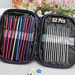 Param Creation 22 Pcs Aluminium Crochet Knitting Needles Hooks Set with Purple Case for Sewing Craft Yarn Sweater Woolen Cloth, 22 Pieces, Multicolor-image-23