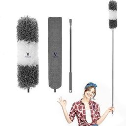 Vasukie Fan Cleaner Brush with 30 to 100 Inch Long Extendable Stainless Steel Rod Bendable Microfiber Feather Duster for High Ceiling Fan Cleaning Washable Detachable Anti Scratch Brush (3 Pcs)-picture-0