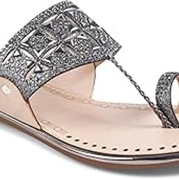 Women Kolhapuri Flats Heel | Ladies Stylish Chappal, Toe Ring Embellished Slippers Sandals-image-94