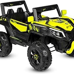 Norman Jr Battery Operated 2x4 | Jeep Toy Kids Car with Remote+Steering+RGB Light+Mp3 USB Music | Rechargeable Car for Kids to Drive 3 to 12 Years | Large (Drifter) Neon-12