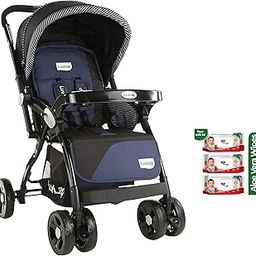 Luvlap Galaxy Stroller Pram, Extra Large Seating Space, Kids, 0-3 Years (Navy/Black) & Paraben Free Wipes for Baby Skin with Aloe Vera, 72 Wipes, Pack with Lid Pack, 3 Packs-image-4