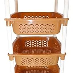 Simply Home Sorto Multipurpose Plastic Storage Rack | 4 Shelf Stackable Organizer Basket Rack for Fruits,Vegetables, Stationery, Toys | Kitchen, Home & Office Use |Pack of 1 | Camel-image-99