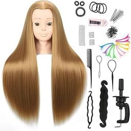 26"-28" Mannequin Head Styling Mannequin Head for Hair Styling and Free Table Stand Training Head Manikin Cosmetology Doll Head with Long Fiber Hair Hairdresser Practice Head for Stylist-32