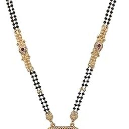 Elegant Traditional Gold-Tone Mangalsutra with Black Beads and Ruby Red Stone-image-81