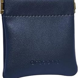 Self closing Leather Squeeze Coin Purse Waterproof Portable Earphone AirPods Pouch Mini storage Jewellery Bag Change Holder for Men & Women (8CM*7.5CM) Navy Blue-image-19