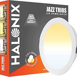 Halonix Dimmable 12W Jazz Multi-Color 3 in 1 Ceiling Light for Hall, Room, Office, Shop | Cutout-6 inch| Recessed Ceiling Light | Led Recessed Downlighter | Color-White,Off White,Yellow| Pack 1-21