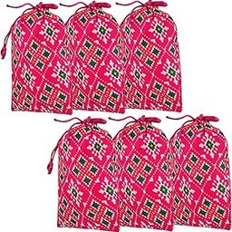 Potli | Silk Wedding Potli | Drawstring Closure Potli | Wallet Potli | Christmas Gift Potli | Baby Shower Potli | Patola-Print Potli | Small | 5x7 Inch | Pack of 6 | Rani-image-64