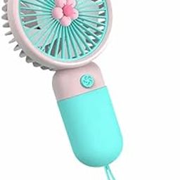 Portable Mini Handheld Fan, Pink and Mint Green, Flower Design, USB Rechargeable with Wrist Strap-image-85