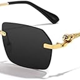 Luxury Rimless Sunglasses, Gold Metal Frame, Black Polarized Lens, Men's Fashion Eyewear-image-83