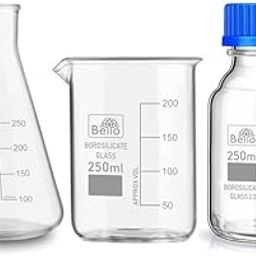 Bello Borosilicate Glass Measuring Conical flask 250ml, Beaker 250ml & Reagent Bottle With Blue Screw Cap 250ml Pack of 3 for lab, laboratory and professional use-10