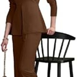 Polished Polyester Cord Set for Women with Short Sleeve Top and High-Waisted Pant Combo-image-81