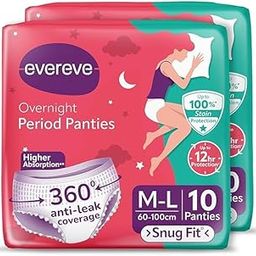 Evereve Overnight Period Panties, M-L 10 Size 60-100cm, 360° Anti-Leak Coverage, 12-Hour Protection, 10 Count pack of 1-image-59