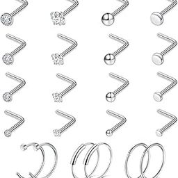22PCS Nose Rings Studs | Nostril Piercing Jewelry Titanium Nose Stud Ring | Surgical Steel Nose Piercing Kit Jewelry | L Shape 18G 20G Nose Studs Set-image-14