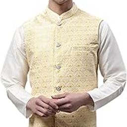 Men's Woven Design Waistcoat (Brown, XXL)-image-2