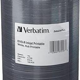 Verbatim DVD-R 4.7GB 16X DataLifePlus White Inkjet Printable Surface, Hub Printable - 100pk Tape Wrap-picture-14