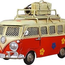 Handcraft Camper Van Model with Money Box Vintage Bus Home Decoration Red-40