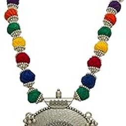 Multi Color Thread Ball and Oxidised Lord Ganesh Pendant Necklace Set for Girl and Women | For Ganesh Chaturthi Festival | Religious Look Necklace-18