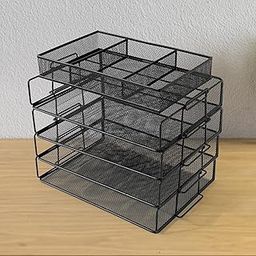 Urbane Home 4 Tier Mesh Metal Desk Organiser Files Disk Rack with Extra Top Mini Storage Baskets For Paper Pins, Pens & Stationary Accessories Items | Letter Tray A4 Paper Holder-11