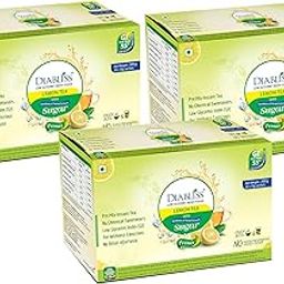 Diabliss Lemon Tea Black, Teabags Made With Low Gi Sugar - Free From Chemical/Artificial Sweetener - Low Gi - 300 Grams Sachet Box - Combo Pack Of 3(90 Sachets), Black Tea-2