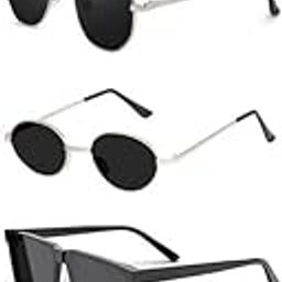 Unisex combo offer pack of 5 shades Unisex Fashion Sunglasses Set, 5 Pairs, Metal Frame, Black and Silver - Combo5-8950-image-25