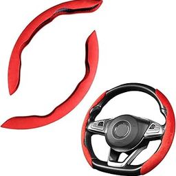 Automaze New Suede Texture Steering Wheel Grip Cover for Cars, Safe and Non Slip Car Interior Accessory (Suede Red)-image-24
