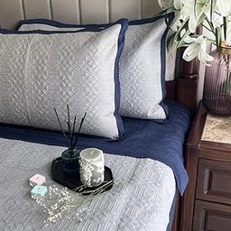 Enera Connoisseur Imperial Navy & Grey Color Bedspread Set, Quilted Design with Matching Pillow Covers, Soft and Durable Fabric Season Comfort | Dohar | Blanket | Comforter Set-19
