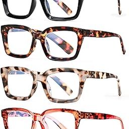 ABEJOJO 4 Pack Reading Glasses for Women, Fashion Blue Light Blocking /Anti UV Readers Oversized Square Eyeglasses-image-10