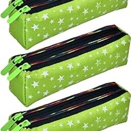 Pencil Pouch | Rexine Stationary Pouch | Pencil Utility Pouch | School Pencil Case for Kids | Pen-Pencil Box for Kids | 2 Zipper Pencil Organizer | Star Pencil Pouch | Pack of 3 | Green-picture-32