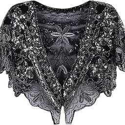 MERISHOPP®Women's 1920S Shawl Wraps Scarf Flapper Wraps for Dresses Cosplay Masquerade black silver|Clothing Shoes & Accessories | Womens Accessories | Scarves & Wraps|1 Womens Shawl Wraps-image-61