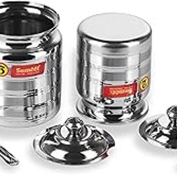 Sumeet Stainless Steel Pot Set for ghee; oil with lid and spoon to scoop out 2 Piece combo of 350ml; 500ml; Silver-picture-21