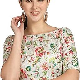 Women's Banglori Silk Printed Elbow Length Sleeve Blouse (Medium, White)-image-19