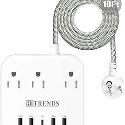 Power Strip, Surge Protector with 3 Outlets 4 USB Ports & 1 Type-C Port (5V/3A), Angled Flat Plug, 10ft Braided Cord & ETL Listed Power Outlet for Cruise Ship Travel Home Office-19
