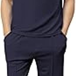 Men Viscose Short Sleeve T-shirt and Shorts Tracksuit Set | Half Sleeve & Mandarin Collar-image-4